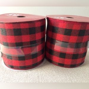 2 Rolls 4” Black and Red Buffalo Plaid Wired Edge Ribbon Rolls